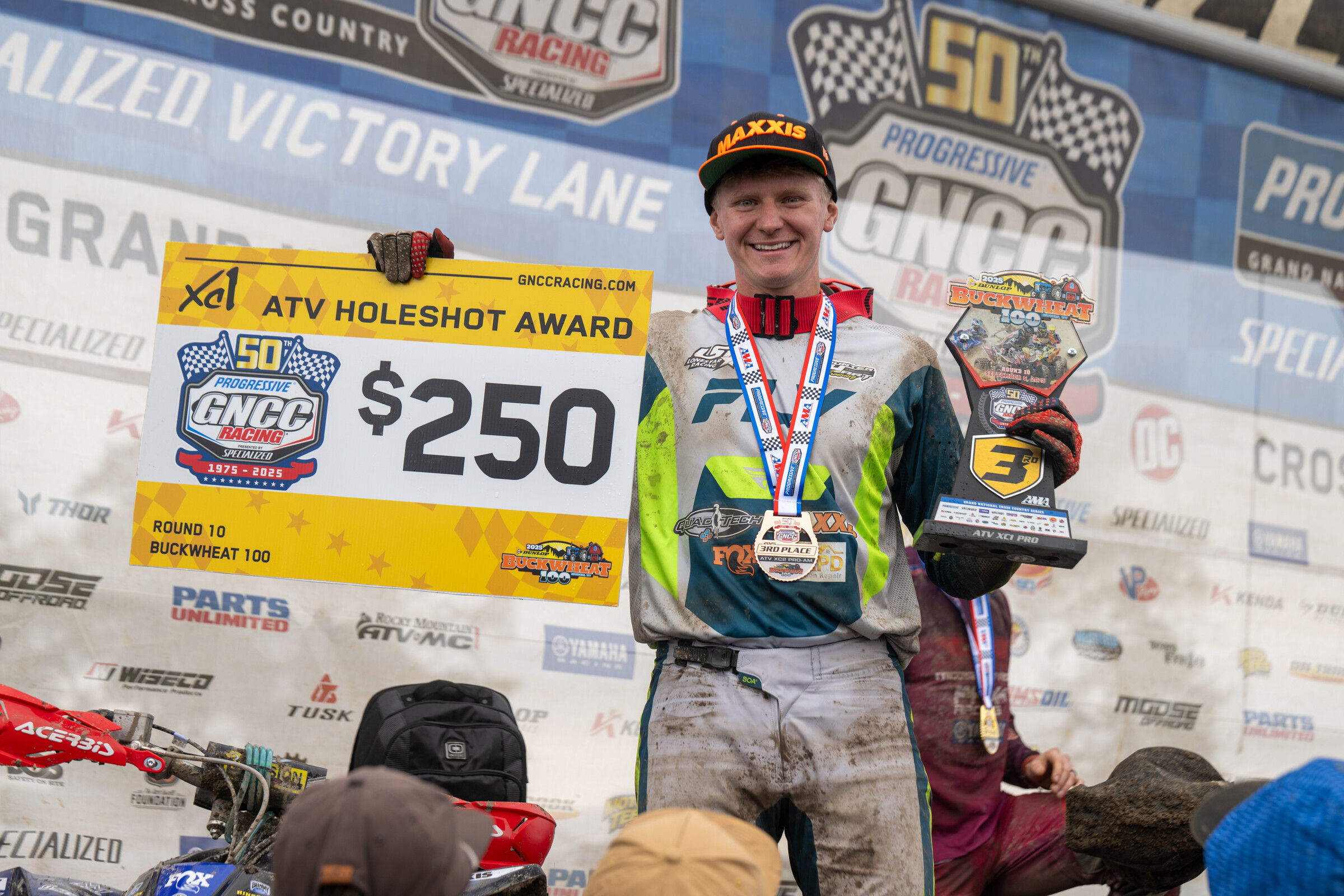 Hunter Hart (HHR/Fly Racing/QuadTech) earned himself $250 by grabbing the holeshot, and would finish third overall on the day.
