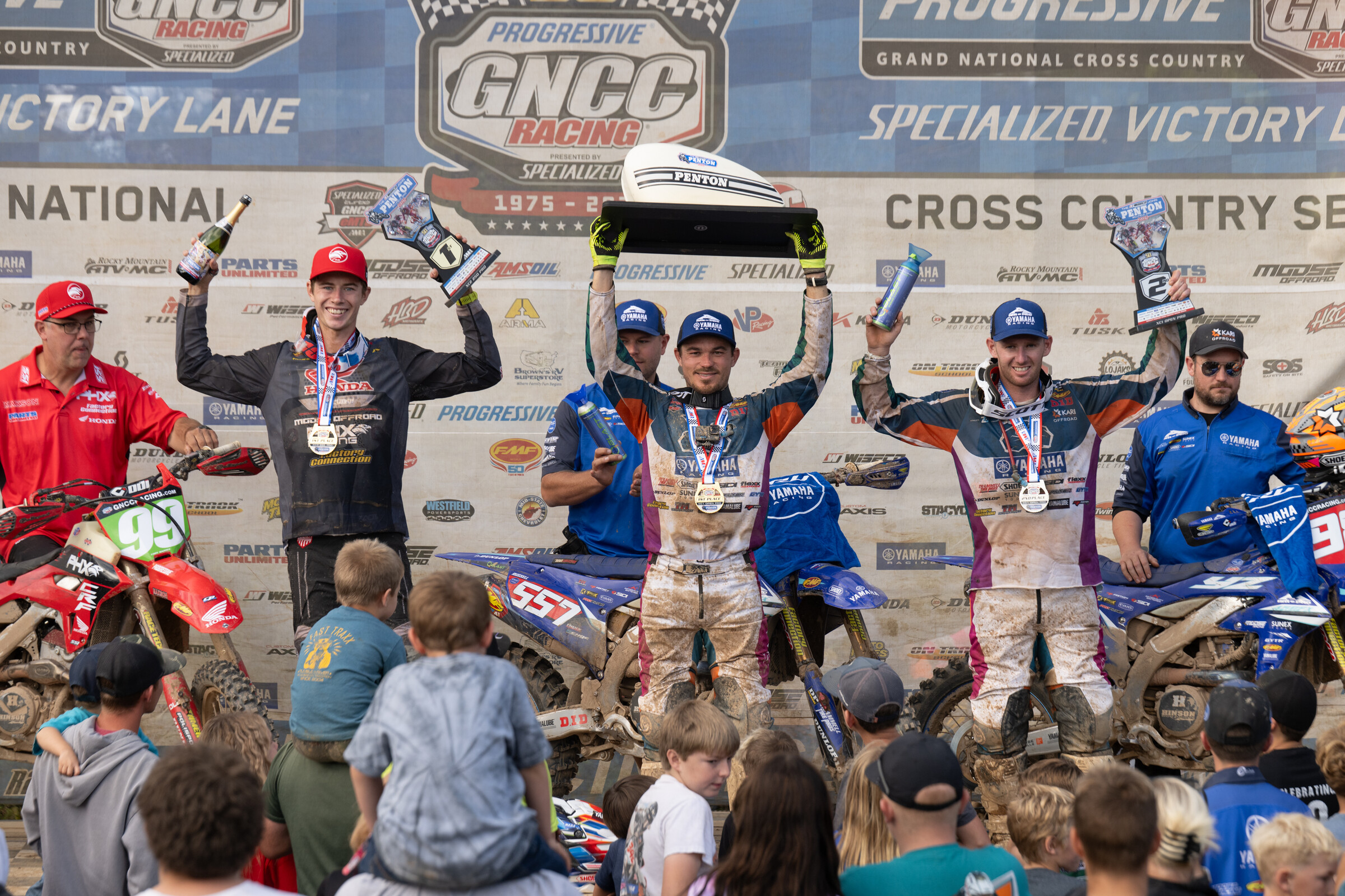 The Wiseco John Penton Overall Top Three: Kailub Russell (center), Liam Draper (right) and Cody Barnes (left).