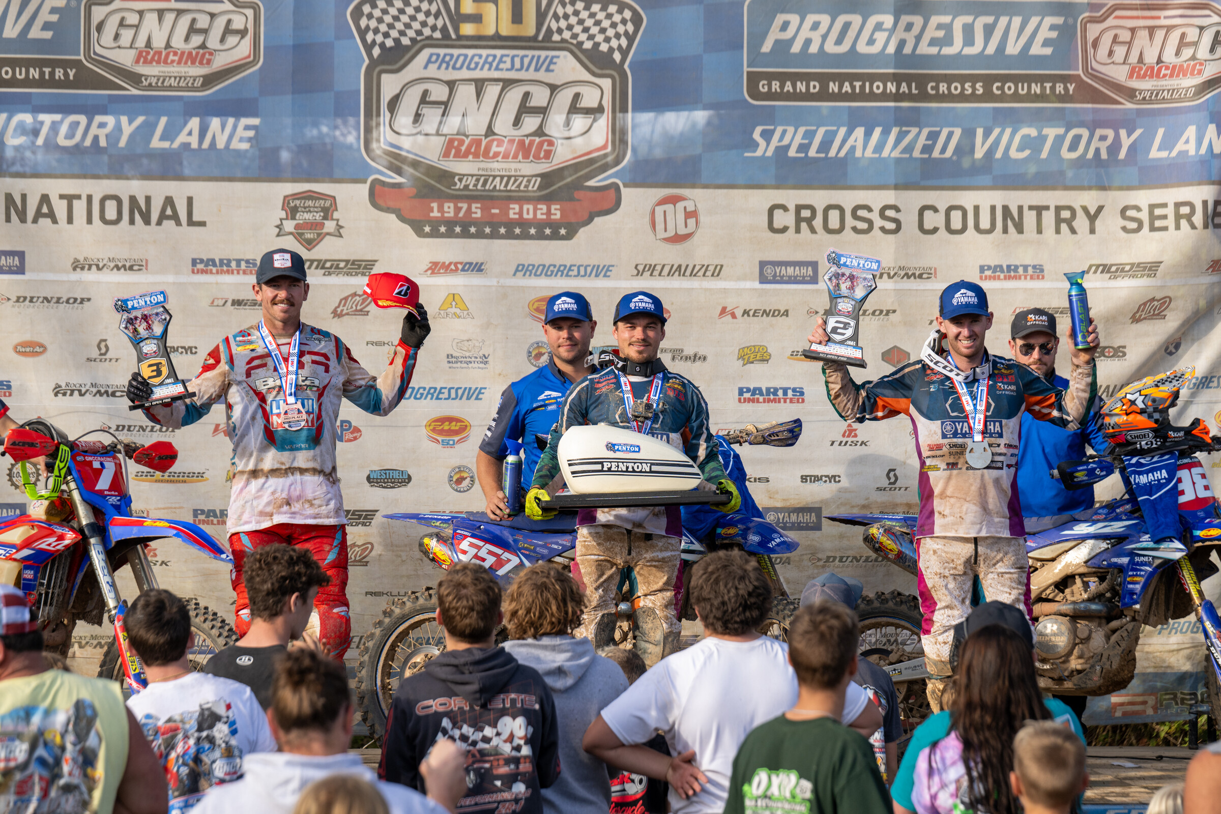 The Wiseco John Penton XC1 Open Pro Top Three: Kailub Russell (center), Liam Draper (right) and Josh Strang (left).