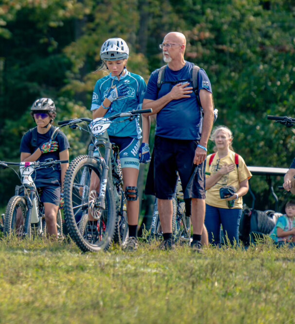 Nicole and her dad on the startling line.