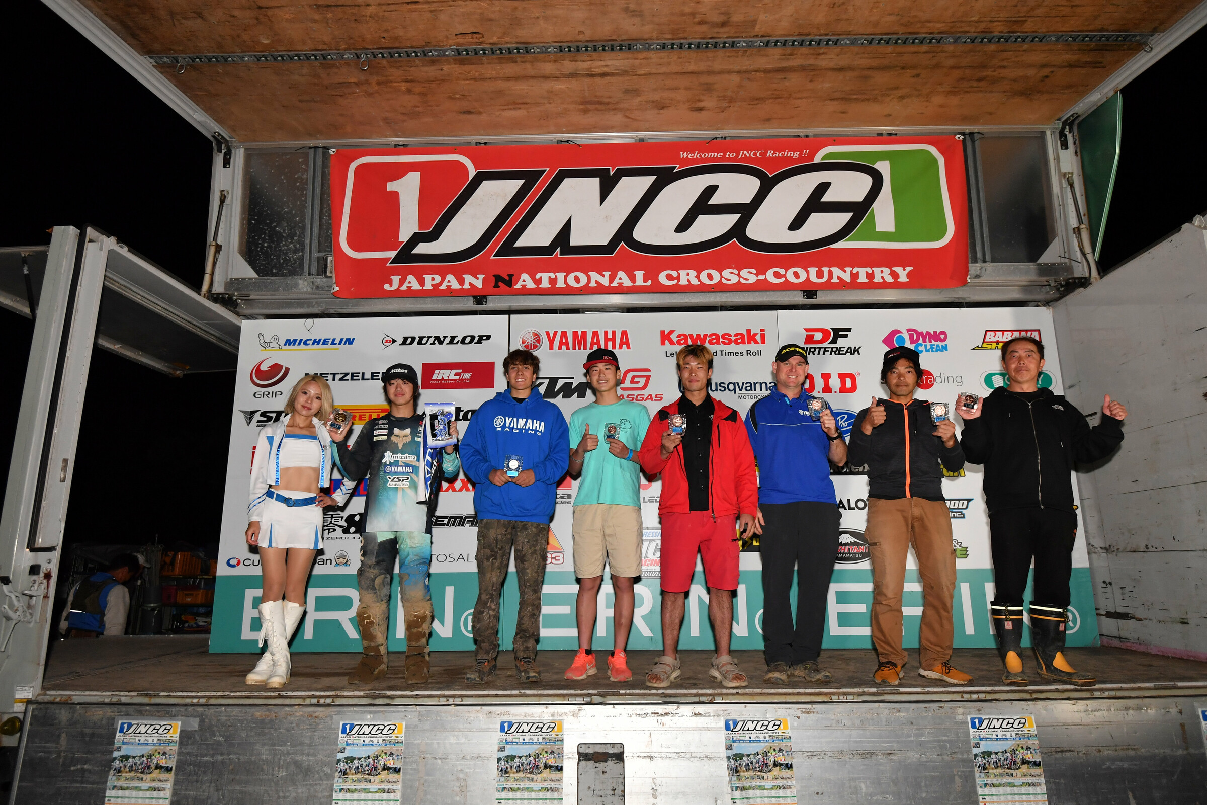 The Comp-B class podium with Mitch Hawkins second, and American who now calls Japan home, Travis Wagner, in seventh.