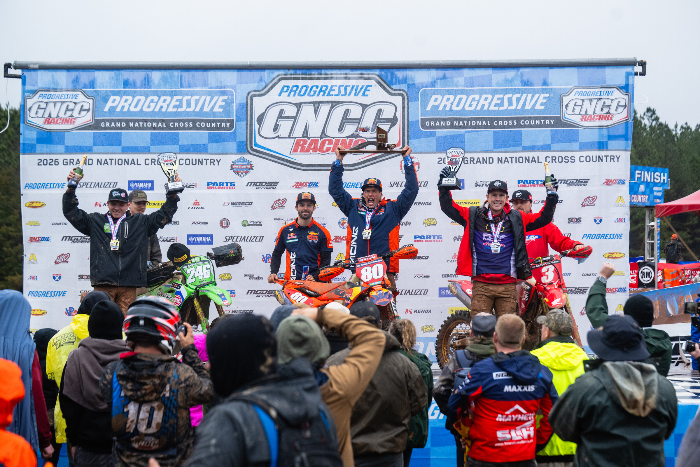 VP Racing Fuels Big Buck Motorcycle Overall: Johnny Girroir (center), Jordan Ashburn (right) and Nick DeFeo (left).&nbsp;