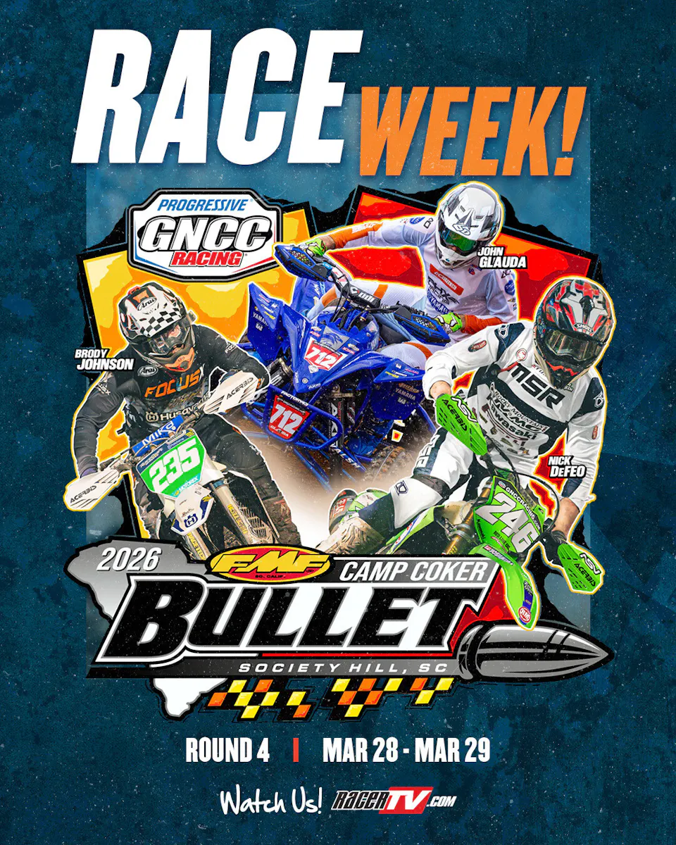FMF Racing Camp Coker Bullet GNCC LIVE This Weekend on RacerTV.com