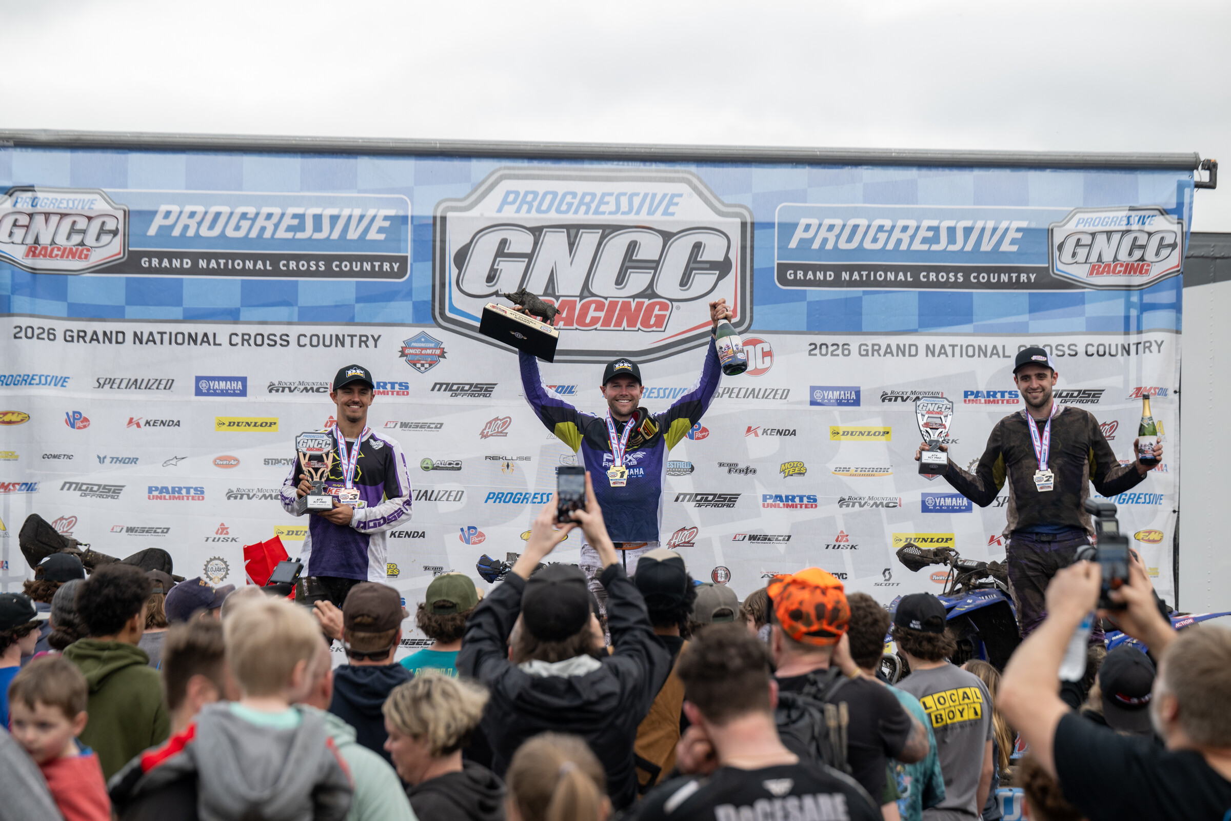 Moose Racing Wild Boar ATV Top Three Overall: Brycen Neal (center), John Glauda Jr. (right) and Steven Harrell (left).&nbsp;
