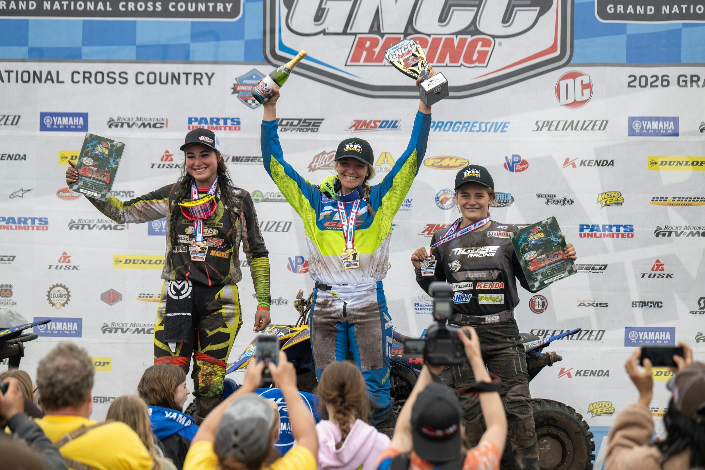 Moose Racing Wild Boar WXC ATV Top Three: Jessica Elioff (center), Hannah Hunter (right) and Chloe Harper (left).