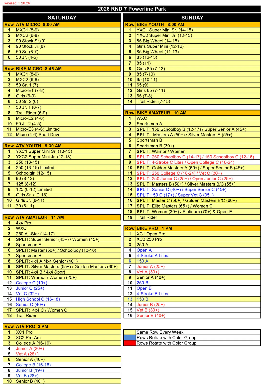 Start rows