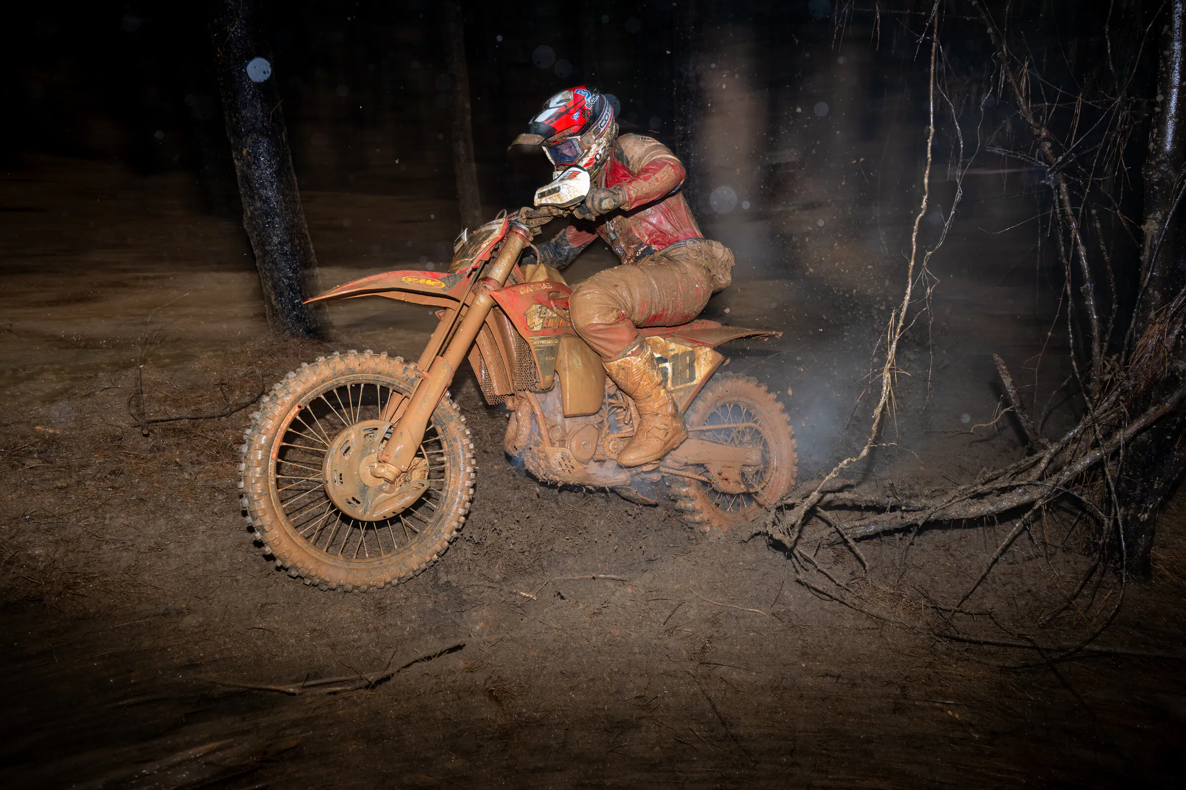 Racing through the muddy conditions this year.
