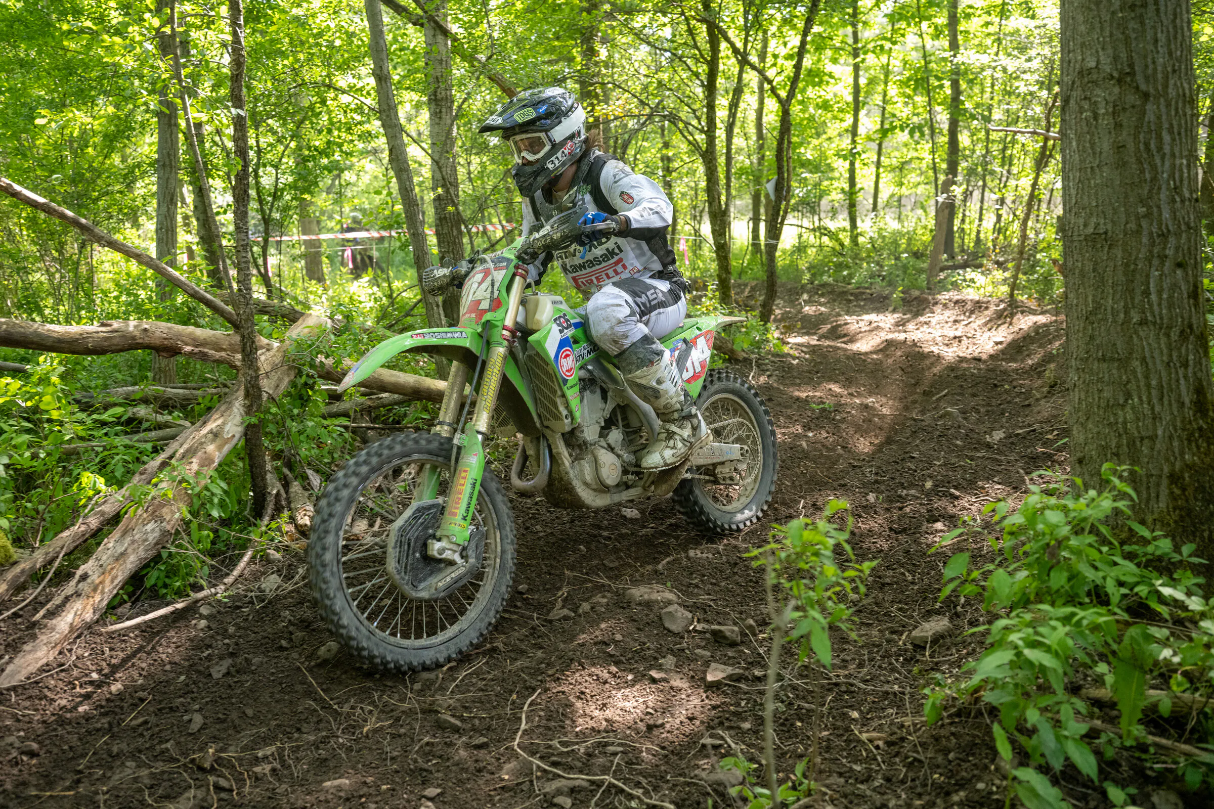 Grant Baylor (Rocky Mountain Red Bear Kawasaki Team Green) battled through the New York terrain to earn the inaugural AMOSIL Watkins Glen International GNCC overall win.