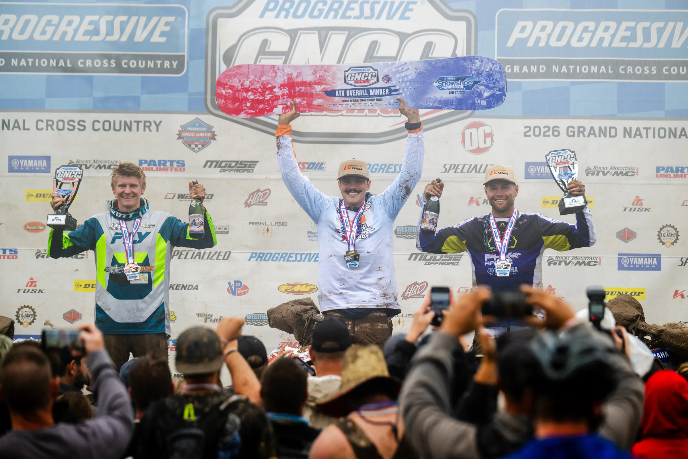 Yamaha Racing Snowshoe Top Three ATV Overall: Wyatt Wilkin (center), Brycen Neal (right) and Hunter Hart (left).